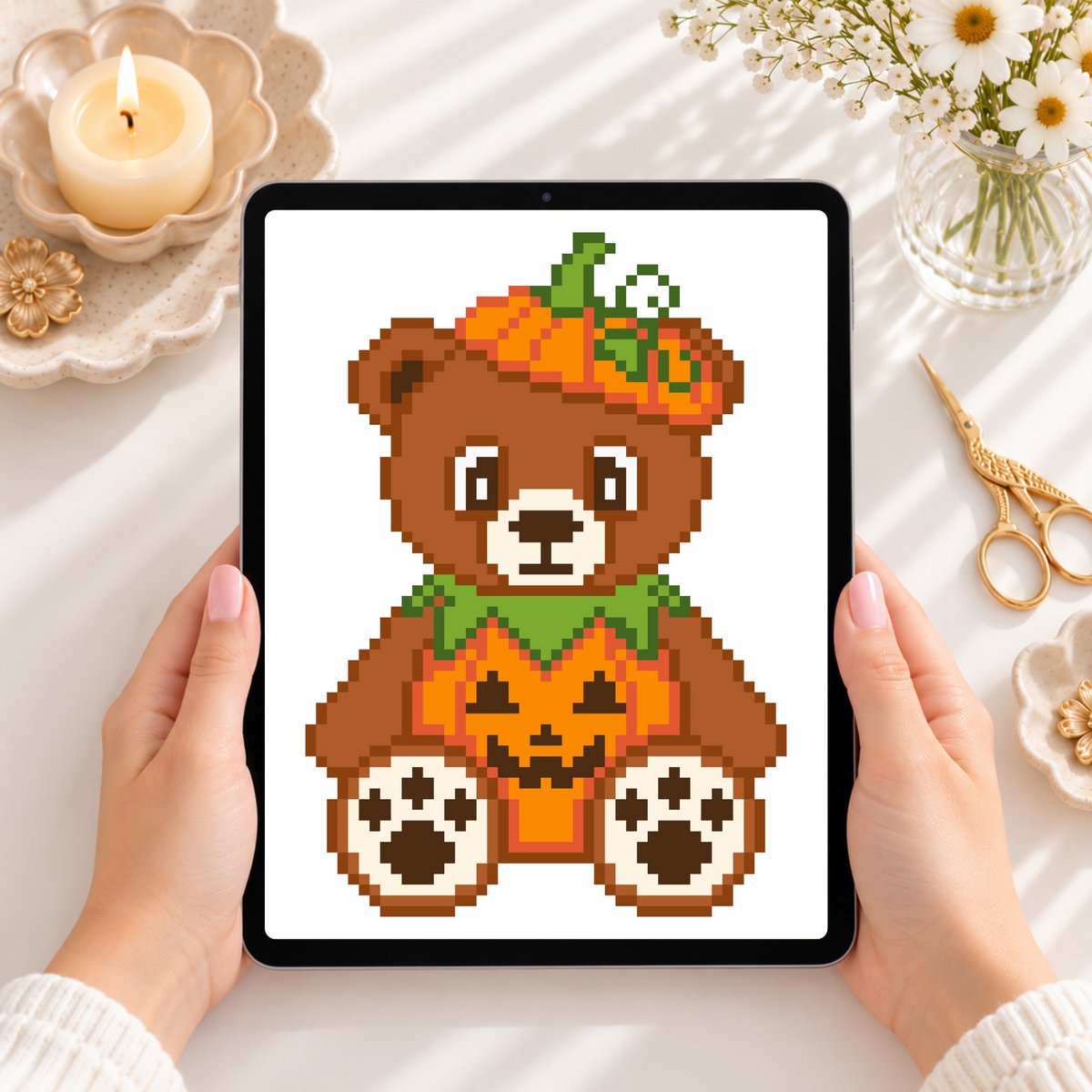 Pumpkin Bear – Cross Stitch & Needlepoint Pattern
